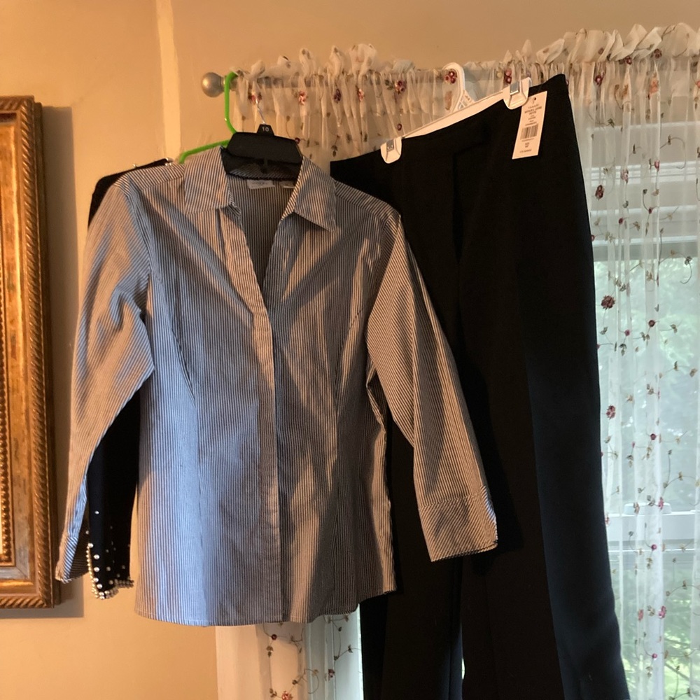 Rider by Lee hidden button pinstripe 3/4 sleeve